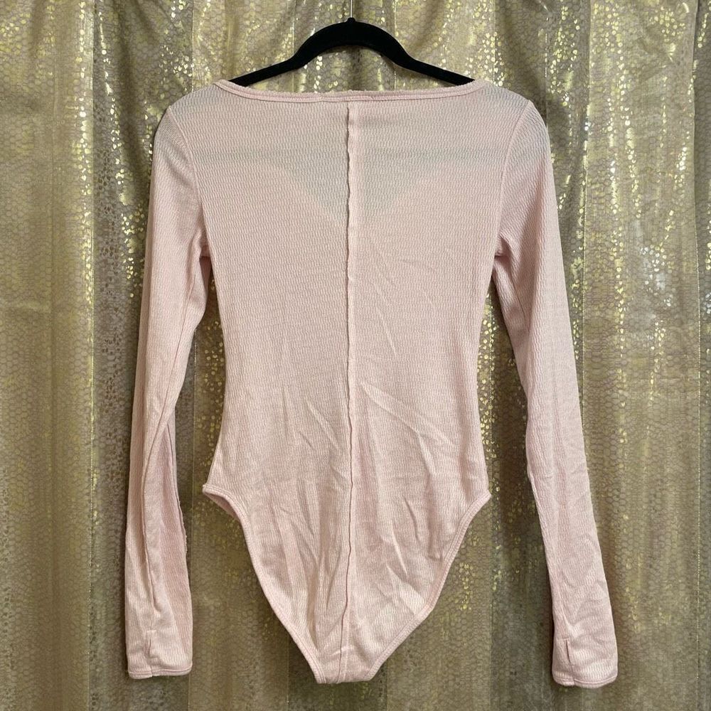 Free People Pink Nectar Sloane Henley Long Sleeve Bodysuit, XS - Picture 2 of 9